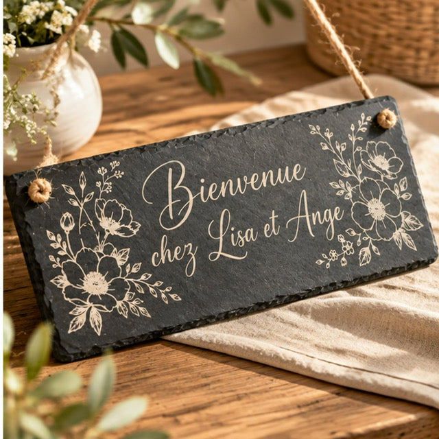Pancarte ardoise personnalisée Bienvenue décor floral