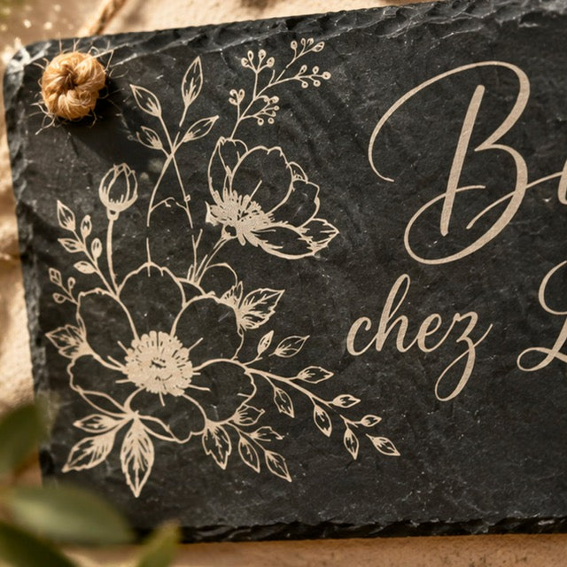 Pancarte ardoise personnalisée Bienvenue décor floral