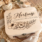Valisette de naissance en bois personnalisée décor au choix