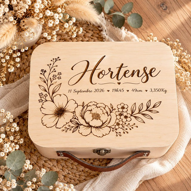 Valisette de naissance en bois personnalisée décor au choix
