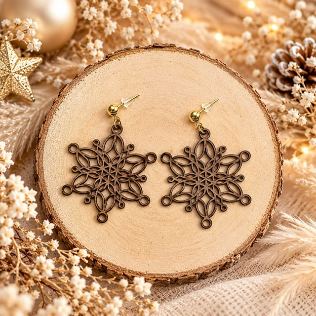 Boucles d'oreilles en bois teint, collection Noël, modèle au choix