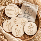 Kit naissance en bois avec carte annonce personnalisée , 12 cartes étapes mois et pochon tissu décor chatons