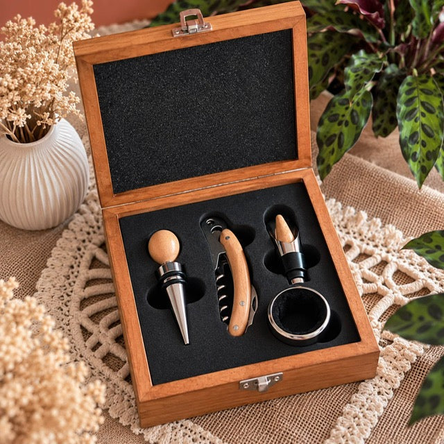 Coffret sommelier en bois gravé personnalisable fête des pères