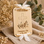 Carte de vœux en bois personnalisée pour cérémonie religieuse