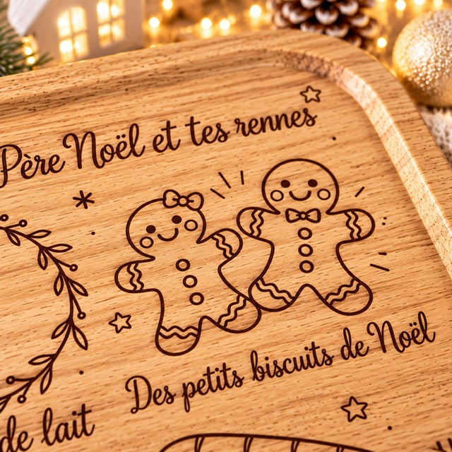 Assiette du Père Noël en bois gravée tradition famille