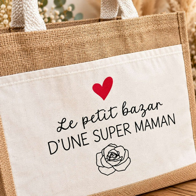 Sac cabas en toile de jute super Maman fête des mères