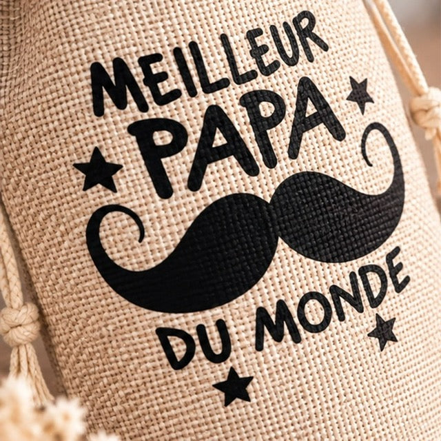 Pochette à bouteille de vin en jute personnalisable fête des pères