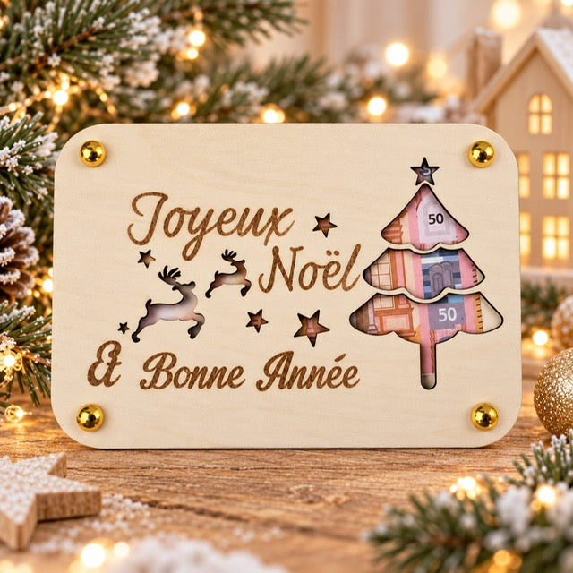 Carte de vœux Noël en bois, modèle au choix