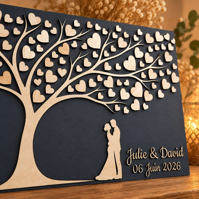 Tableau souvenir mariage arbre à cœurs personnalisé