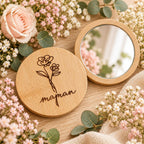 Miroir de poche en bambou gravé fête des mères