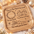 Assiette carrée en bois gravée Pour toi Père Noël et tes rennes avec verre de lait, biscuits de pain d’épices et carotte