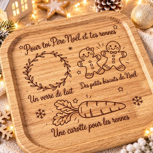 Assiette du Père Noël en bois gravée tradition famille