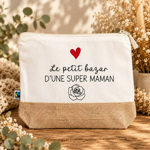 Trousse de toilette en coton Fairtrade et jute super Maman