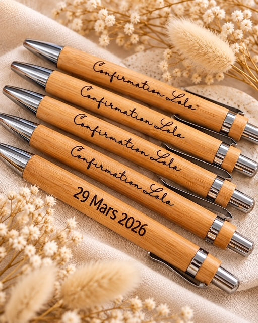 Stylo en bambou personnalisé cadeau invité cérémonie religieuse