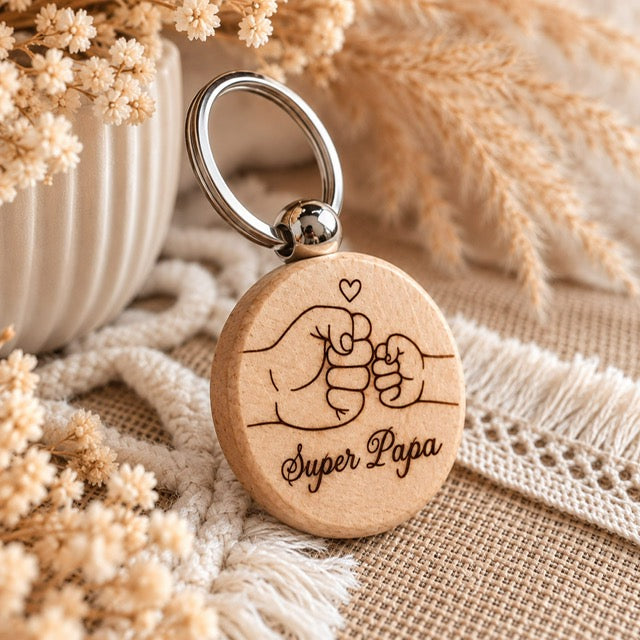 Porte-clés en bois personnalisable Super Papa fête des pères