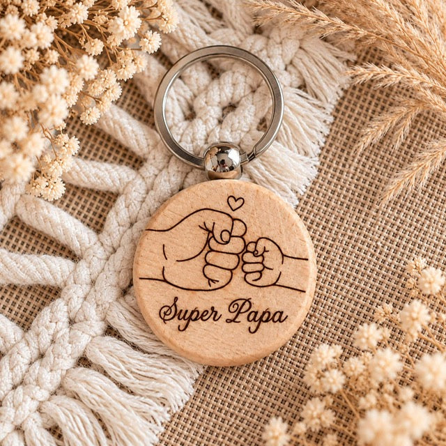 Porte-clés en bois personnalisable Super Papa fête des pères