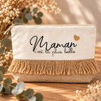 Trousse de beauté en toile et jute à franges fête des mères