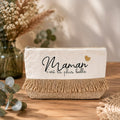 Trousse de beauté en toile écrue et jute à franges avec message Maman c'est la plus belle et cœur doré